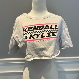 Kendall & Kylie crop t-shirt, size small, black/white/pink